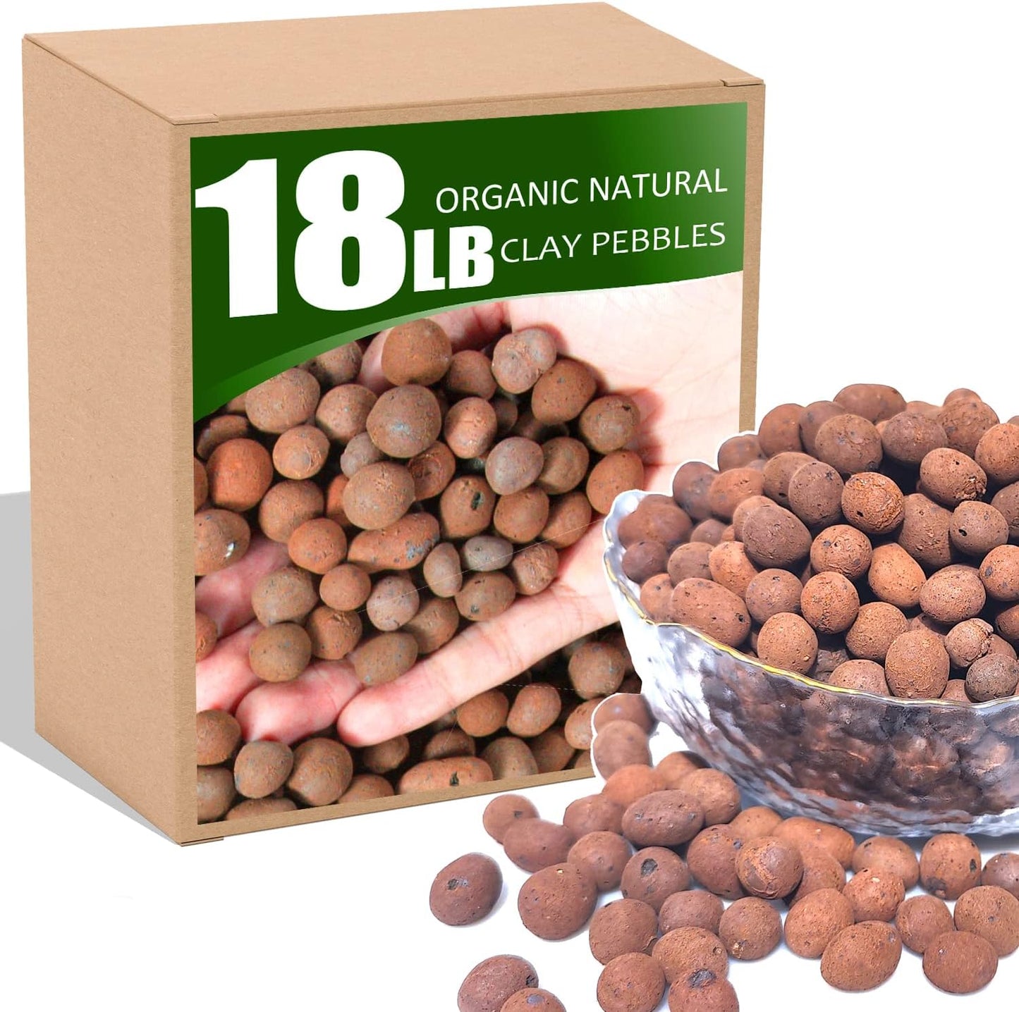 Clay Pellets: Made from 100% Natural Clay, Organic Growing, Hydroponics, Soil Drainage, Sizes - 6lbs/12lbs/18lbs