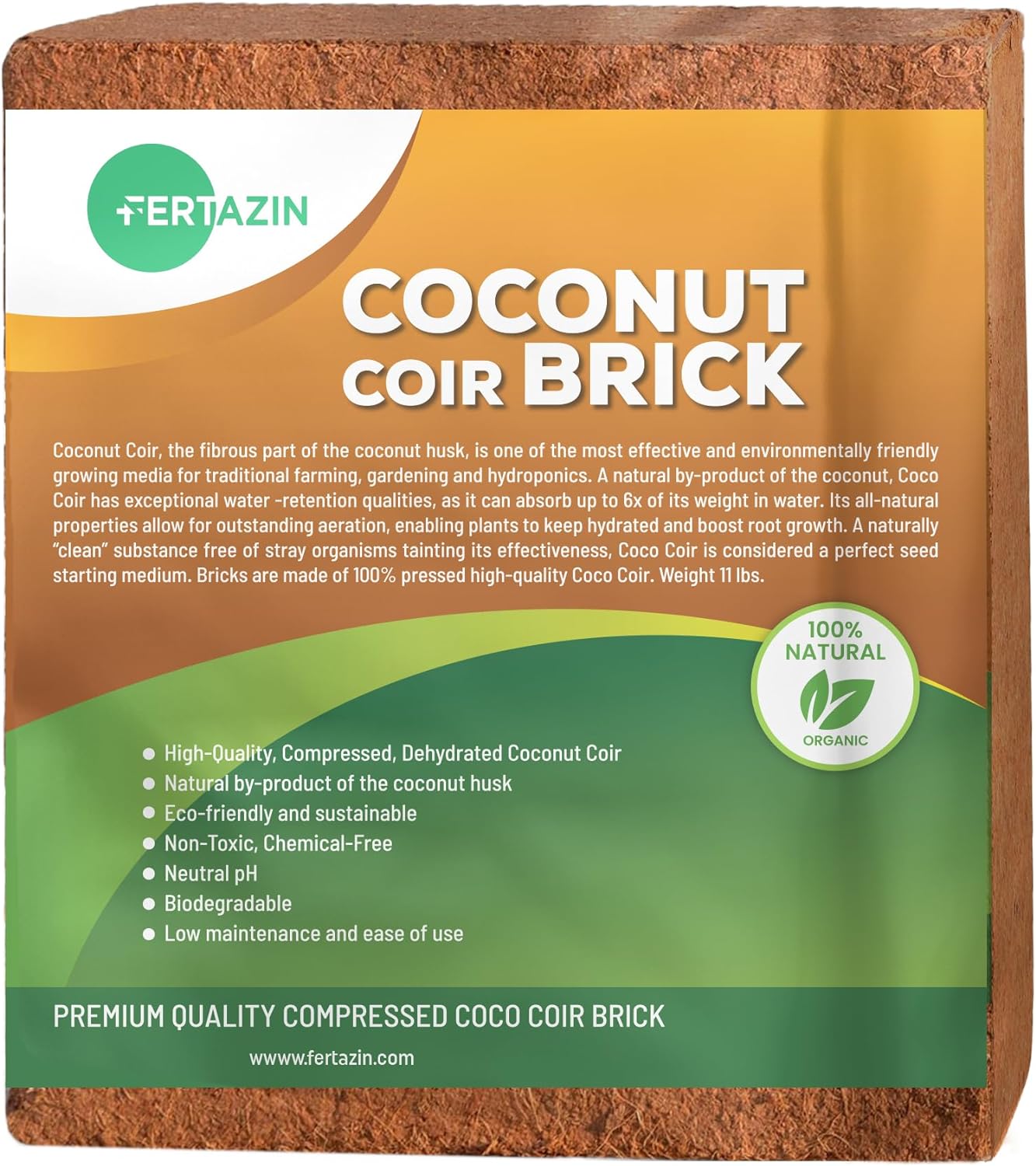 Premium Coco Coir Brick 4.5KG (10lbs) - 100% Organic OMRI Listed, Natural Compressed Growing Medium, ECO Friendly and Triple Washed, Low EC
