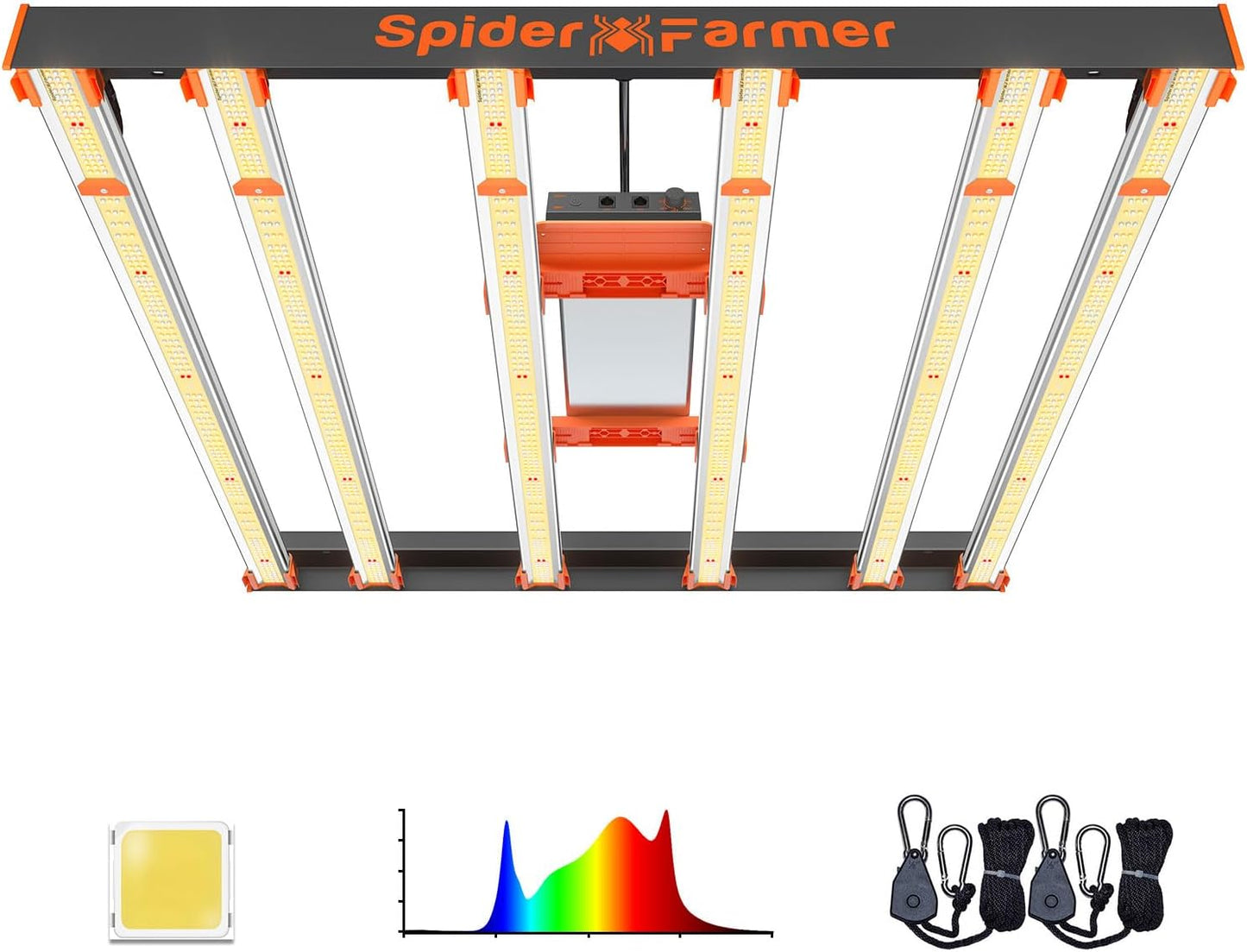 480W 6-Bar LED Grow Light: Spyder Farmer SE5000 Pro Series Full Spectrum 1680pc Samsung LM301B Diodes, Dimmable/Detachable Driver