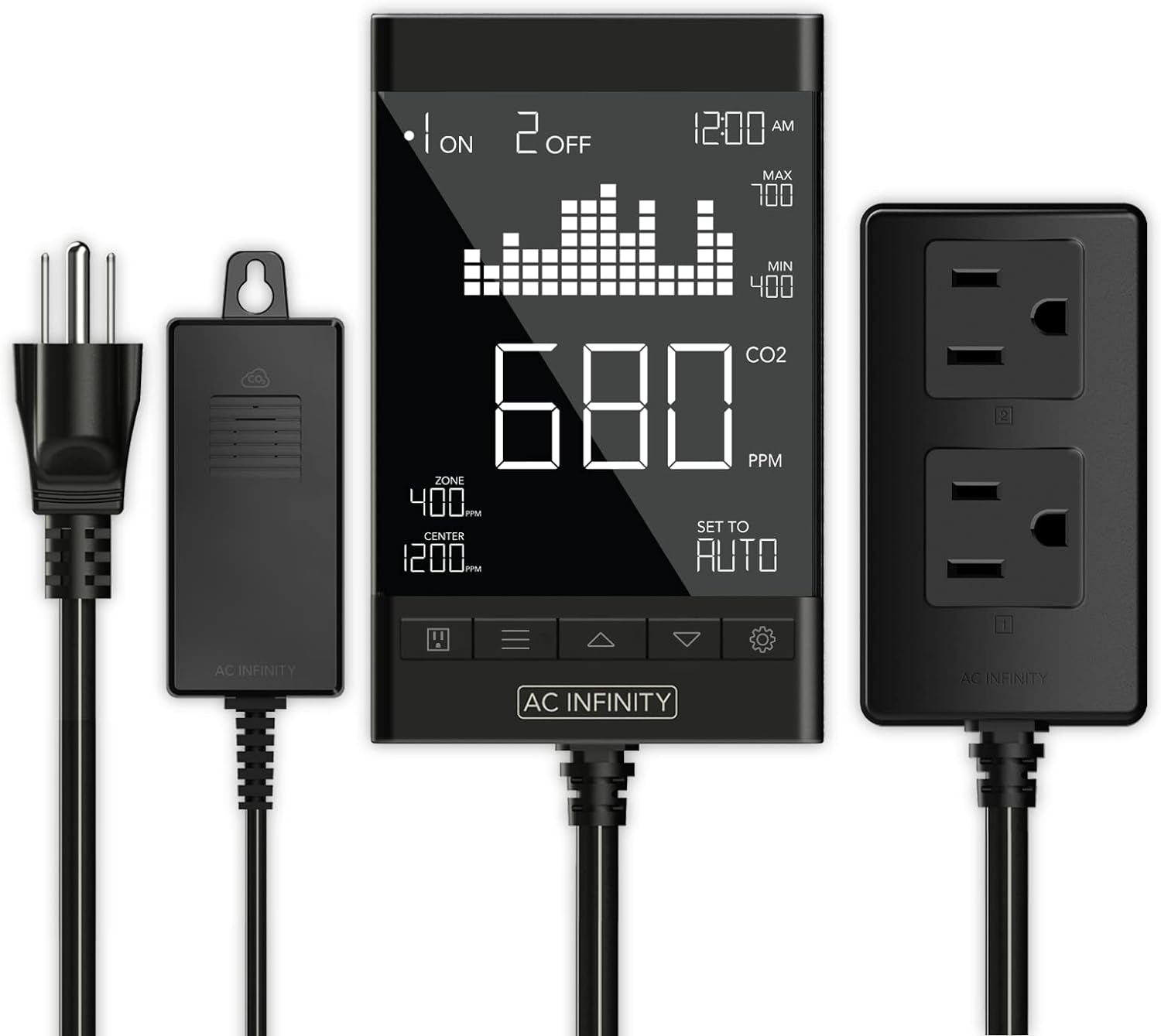 CO2 Smart Controller: 2-Plug model. Use with CO2 Regulator and Inline Intake + Exhaust System to maintain enriched CO2 levels in Grow Tents/Rooms