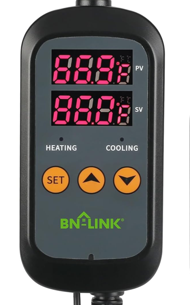 Digital Temp Controller: Dual Stage Outlets for Heating+Cooling ,°C/°F Display,15A/1875W