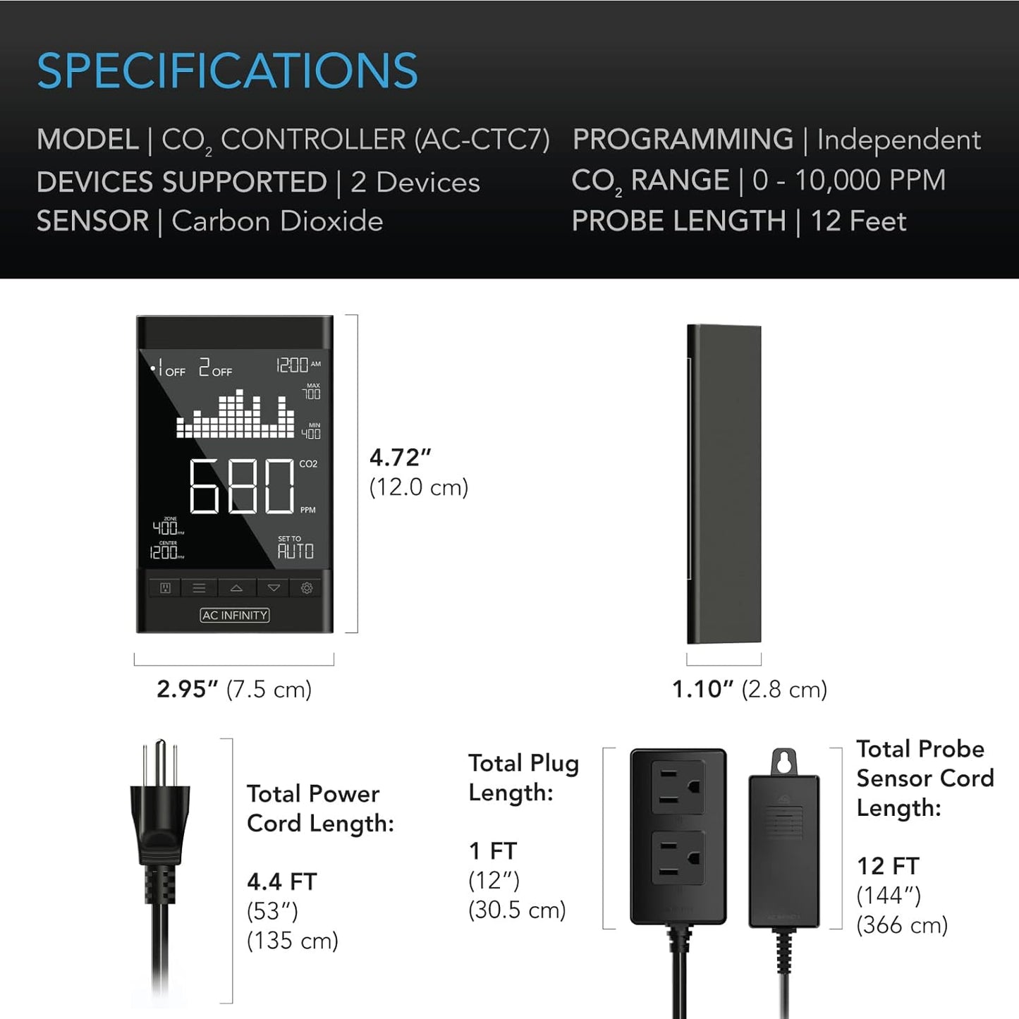 CO2 Smart Controller: 2-Plug model. Use with CO2 Regulator and Inline Intake + Exhaust System to maintain enriched CO2 levels in Grow Tents/Rooms