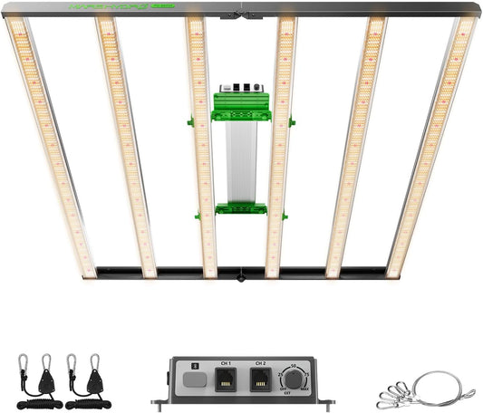 800W 6-BAR LED Grow Light: E8000 Full Spectrum 3928pc High Power LED Diodes, Dimmable 25-100%, Commercial Series 2.8Umol/J, 5x5 Grow