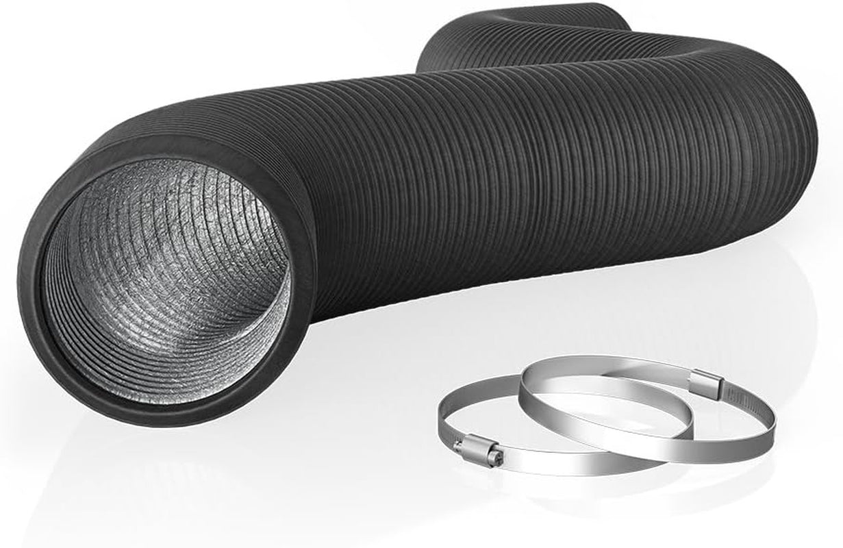 4" Aluminum Flex Ducting, Heavy-Duty Four-Layer Protection, 25-Feet Long for Heating/Cooling, Intake/Exhaust Systems, 2 x Clamps 