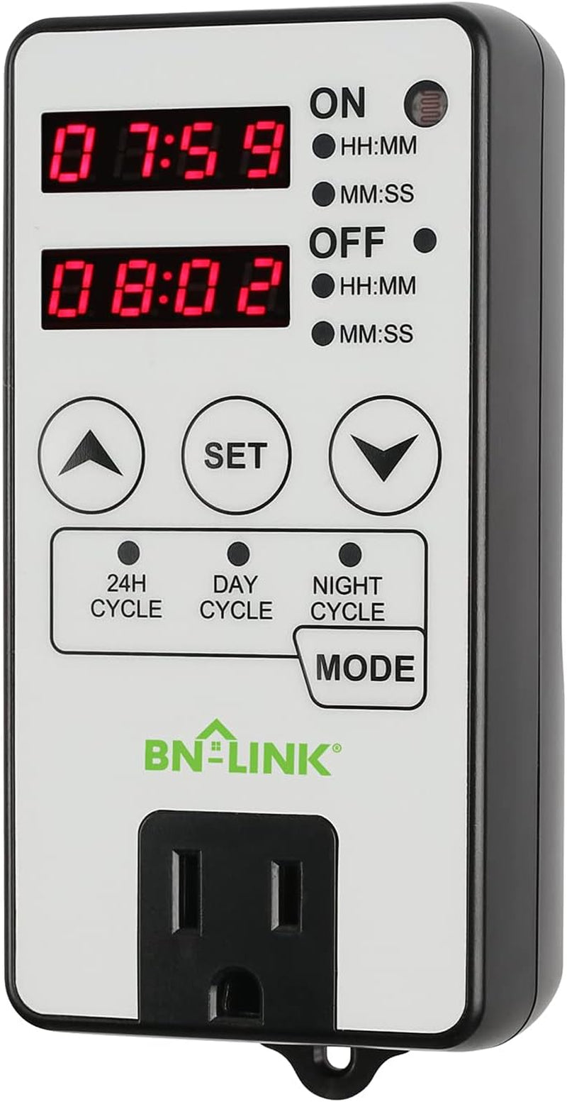 Digital Timer 24hr:  Short Period Repeat Cycle Intermittent, Interval Settings, 3-Mode: Day, Night, or 24 Hour Operation, Rated15A/1875W