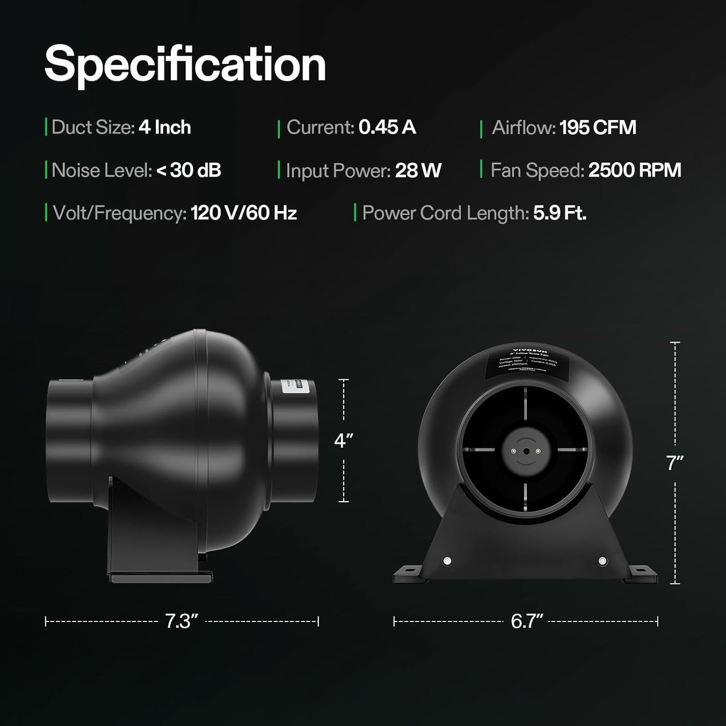 4" Inline Fan:195 CFM Blower Fan for exhaust/intake and ventilation systems