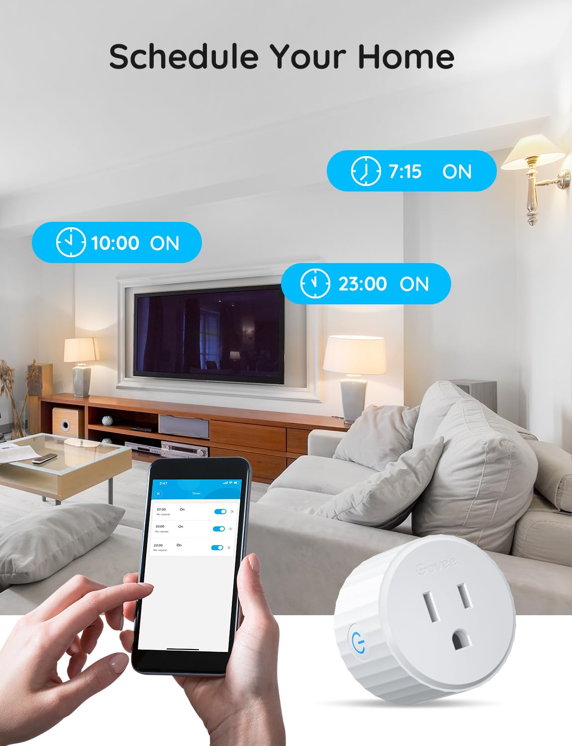 Smart Plug 1 or 2 Pack: Connect to WiFi or Bluetooth, Compatible with Alexa & Google Assistant, Control Lights and Home, Indoor Use