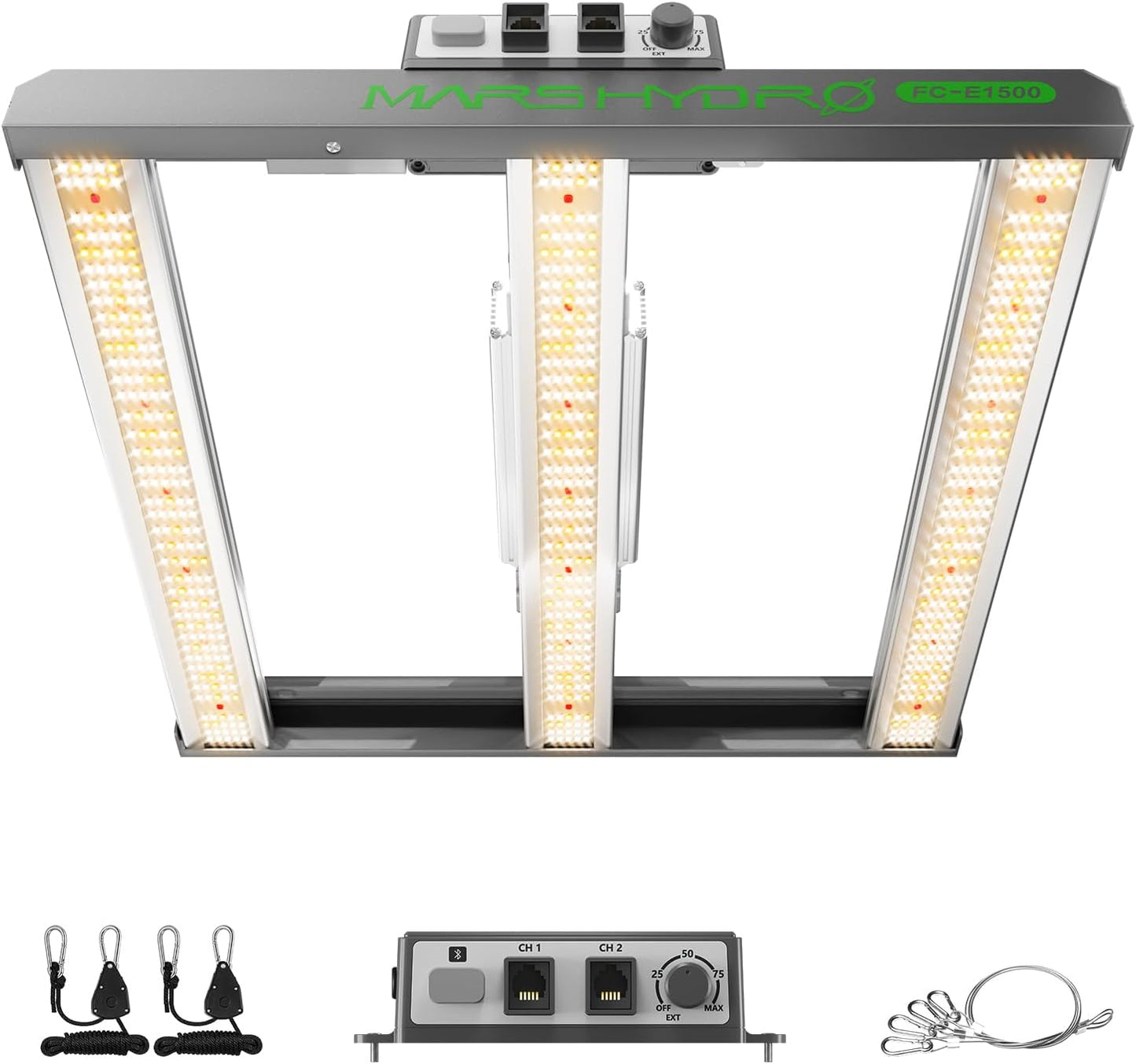 150Watt 3-Bar LED Grow Light: Full Spectrum 637pc Bridgelux Diodes rated 2.8 µmol/J PPE, Dimmable Driver