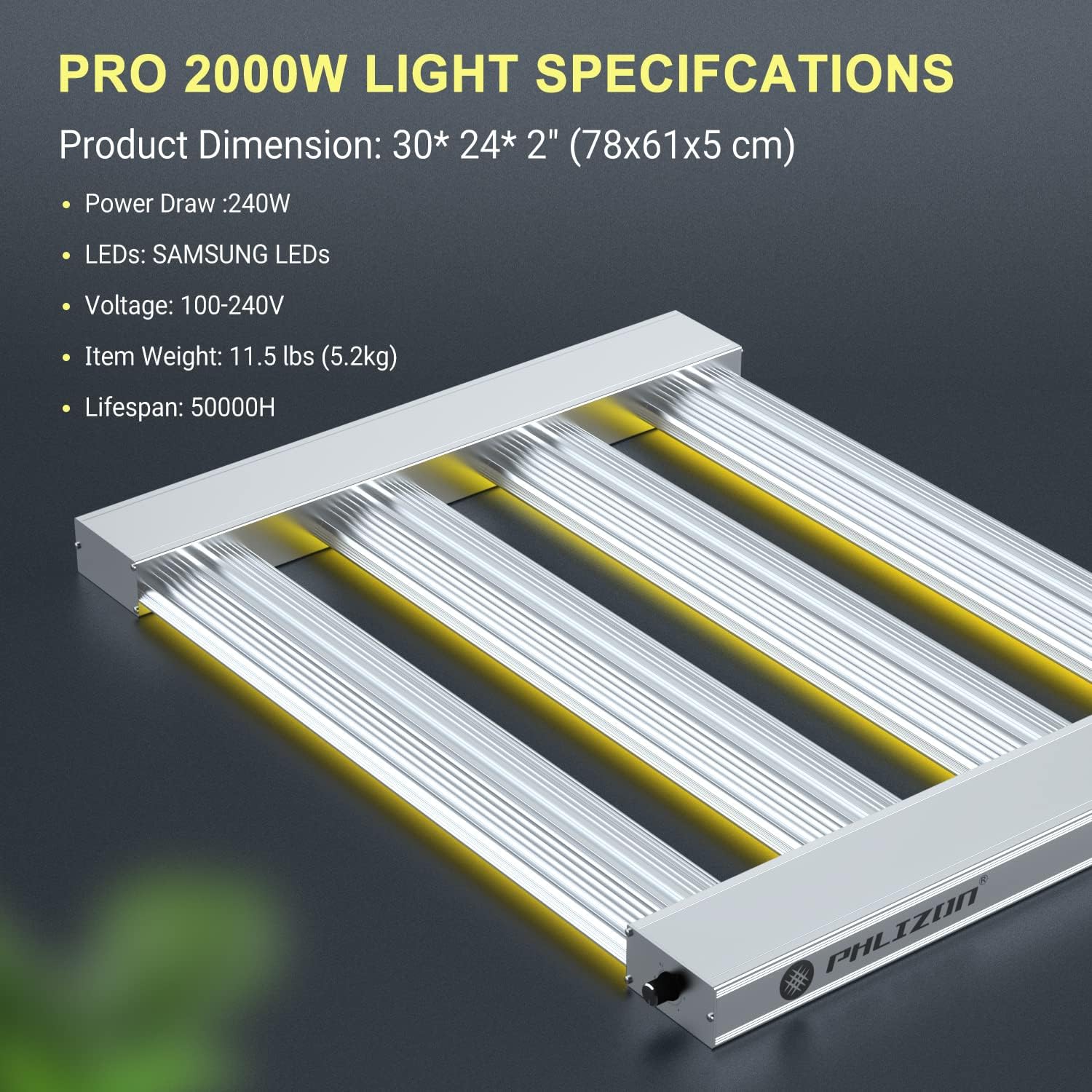 240W LED 4-Bar Grow Light:  Full Spectrum,1152pc SMD LED Diodes, Dimmable, Heatsink