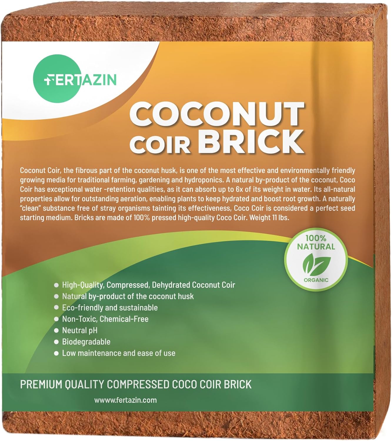 Premium Coco Coir Brick 4.5KG (10lbs) - 100% Organic OMRI Listed, Natural Compressed Growing Medium, ECO Friendly and Triple Washed, Low EC  