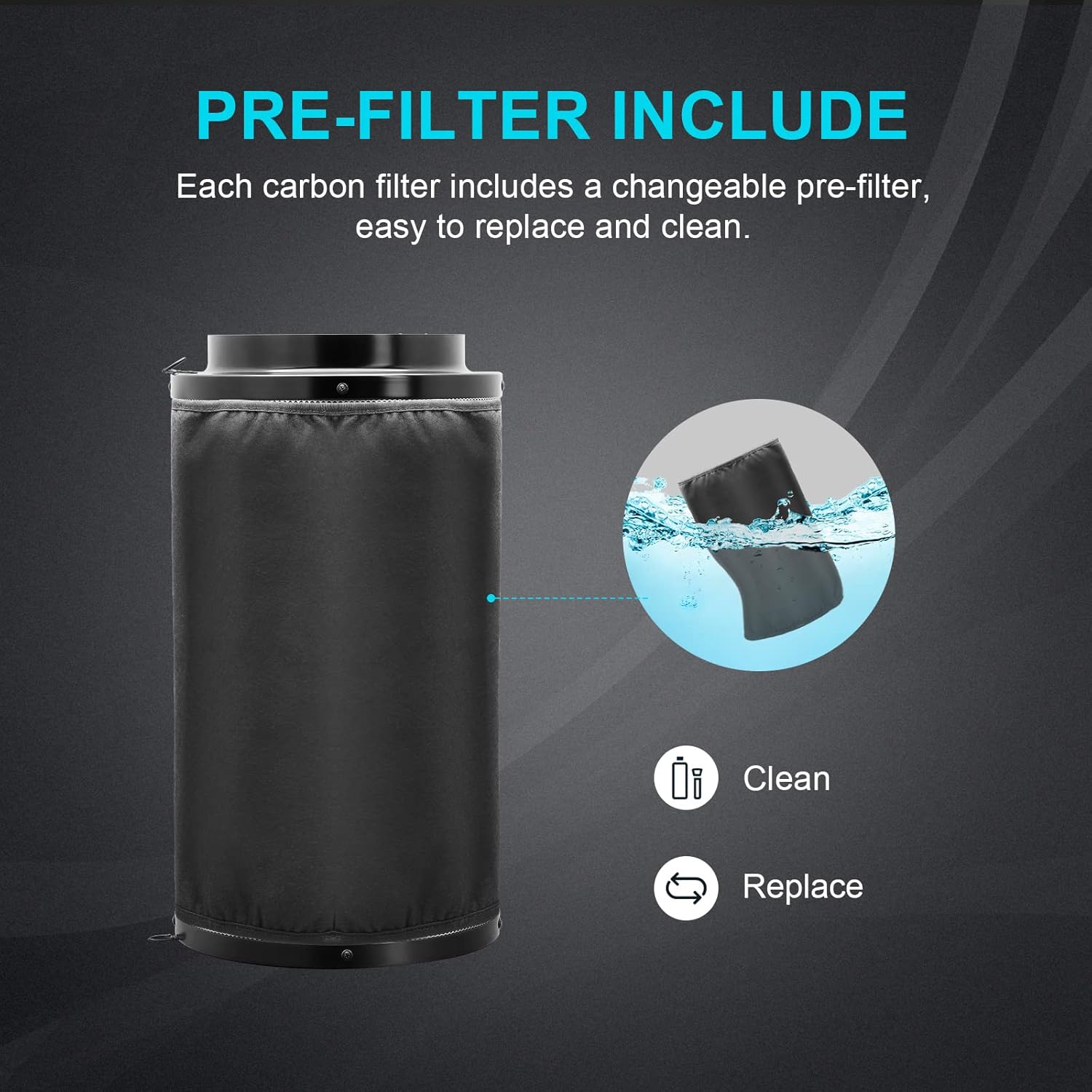 4" Charcoal Filter; 10" Filter (12" Total Length), Activated Australian Charcoal, Reversible Flange, Black Pre-Filter