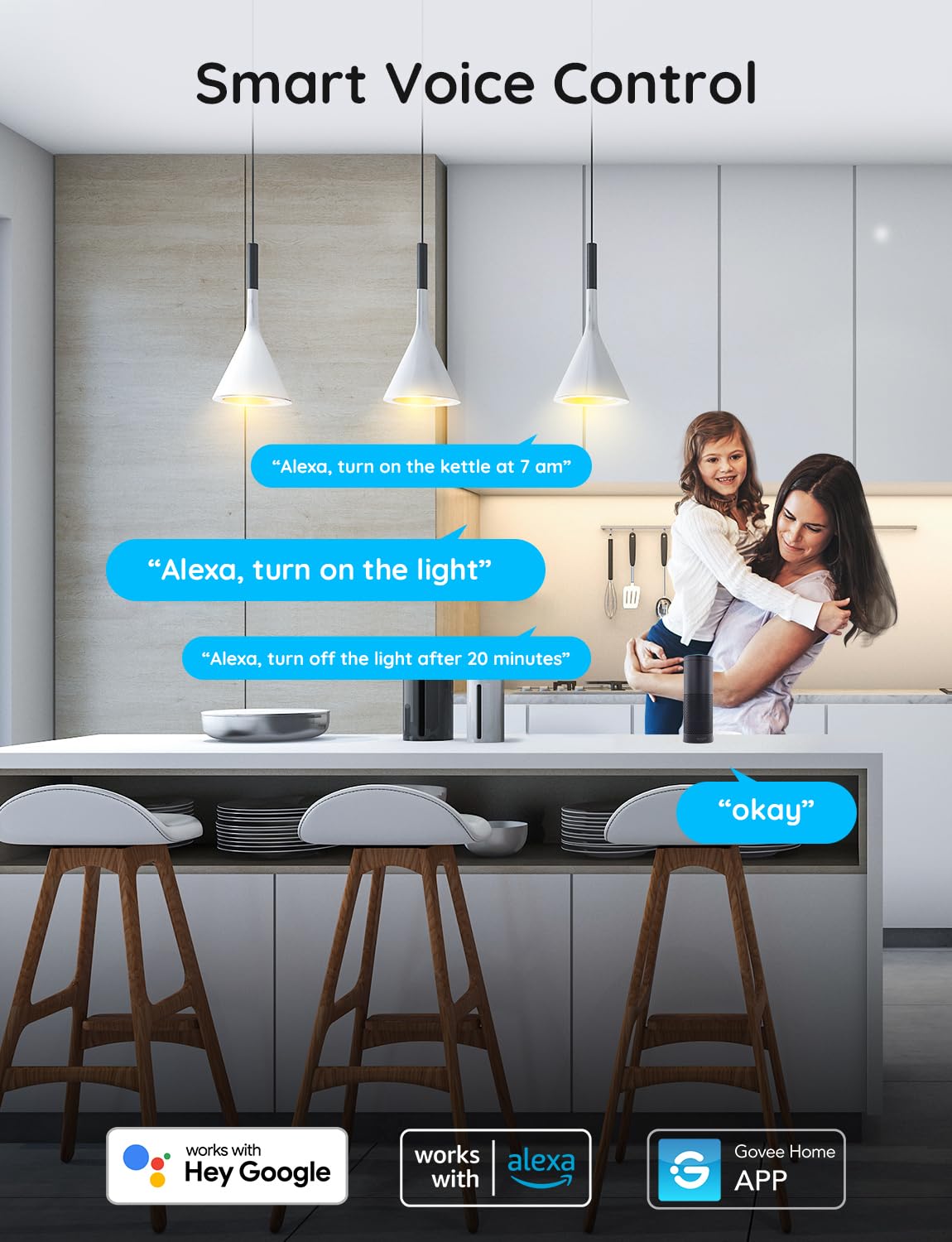 Smart Plug 1 or 2 Pack: Connect to WiFi or Bluetooth, Compatible with Alexa & Google Assistant, Control Lights and Home, Indoor Use