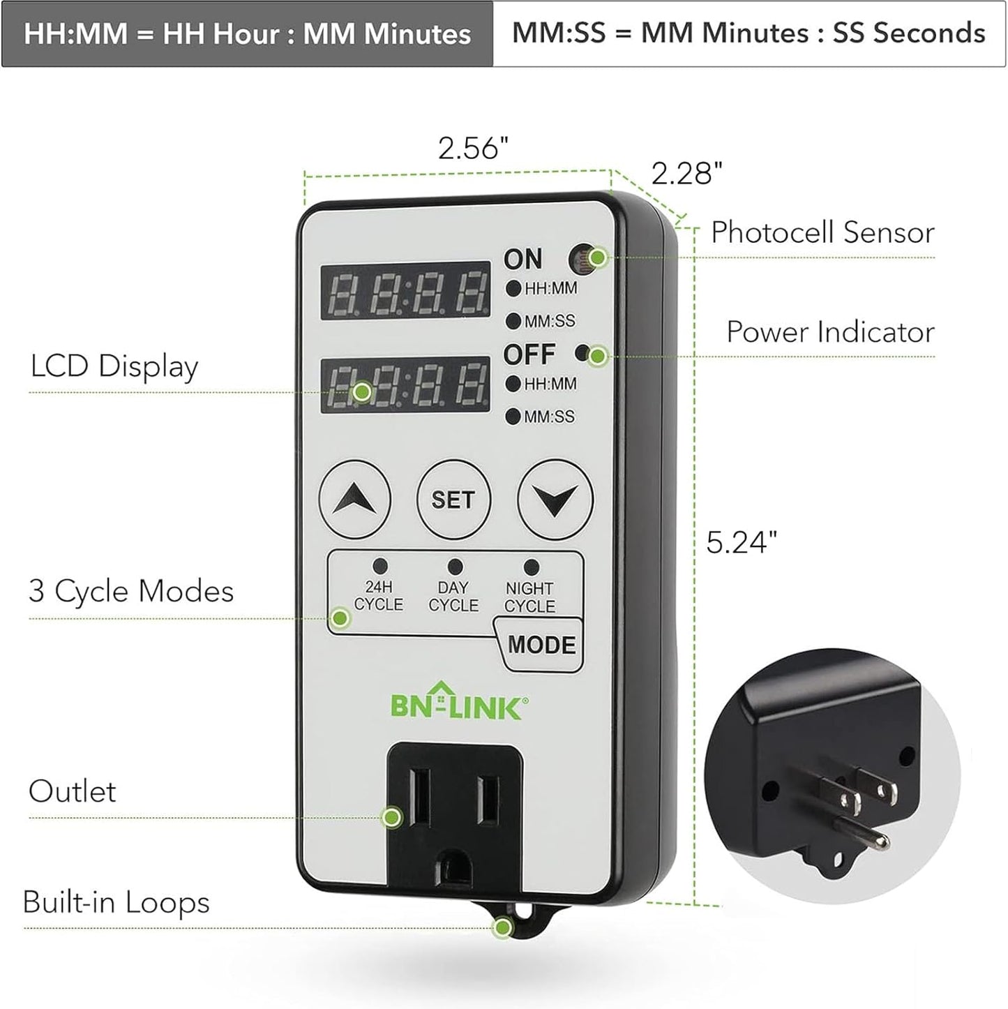 Digital Timer 24hr:  Short Period Repeat Cycle Intermittent, Interval Settings, 3-Mode: Day, Night, or 24 Hour Operation, Rated15A/1875W