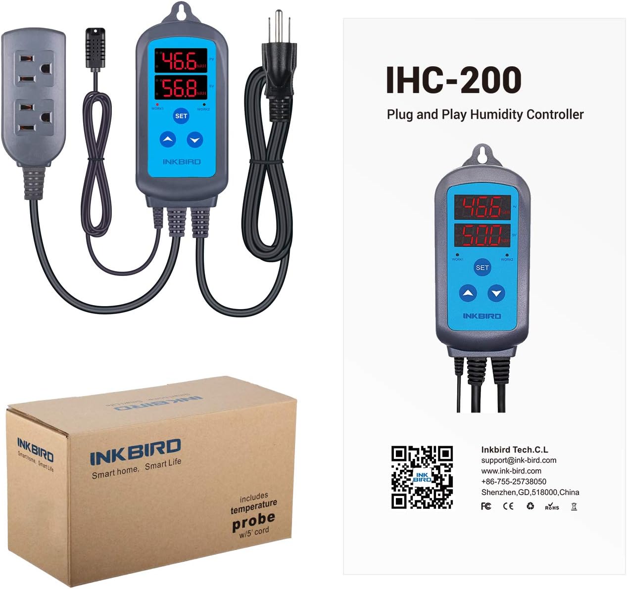 Digital Humidity Controller: Dual Outlet Humidistat for Humidifier Dehumidifier, Plant Mushroom Growing