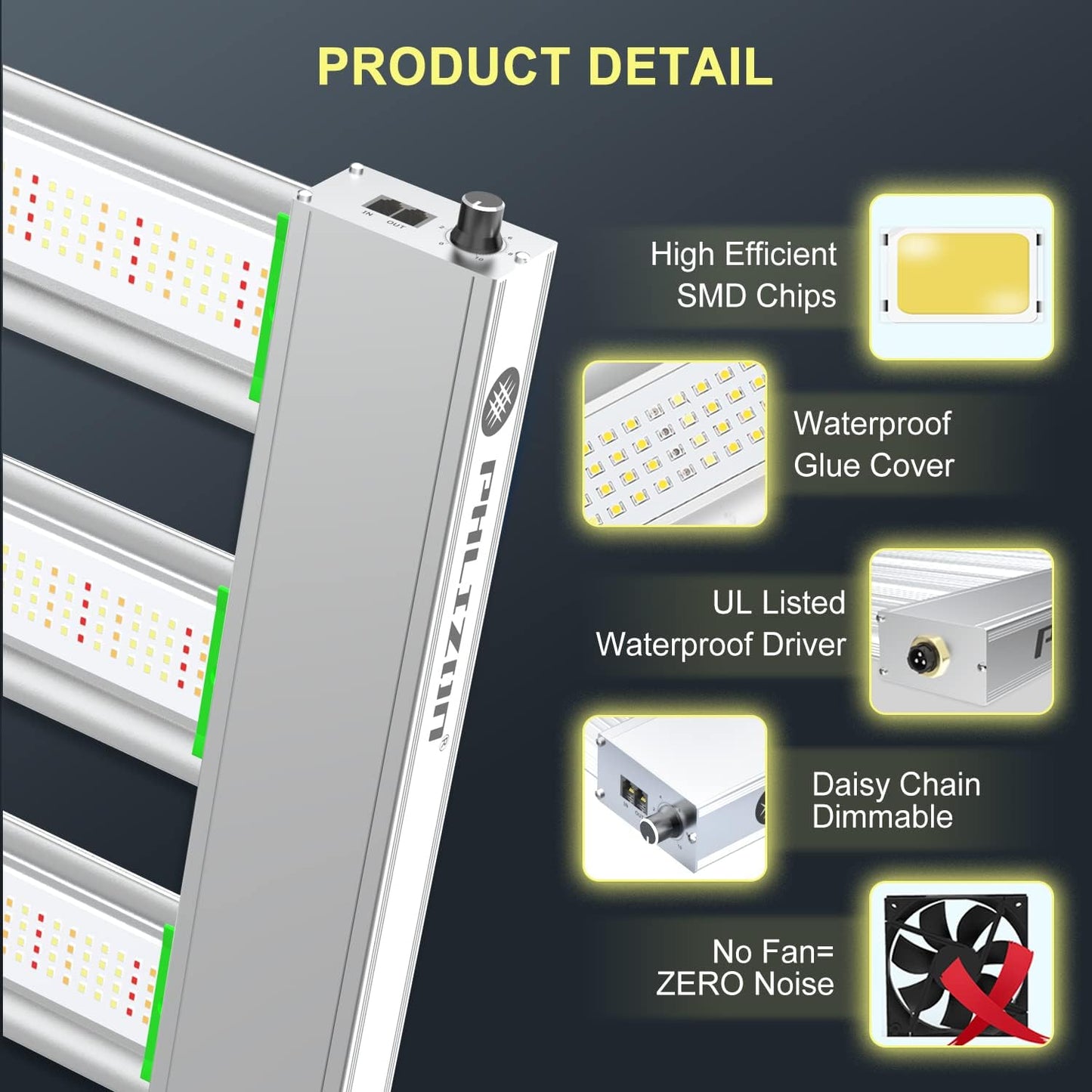 240W LED 4-Bar Grow Light:  Full Spectrum,1152pc SMD LED Diodes, Dimmable, Heatsink