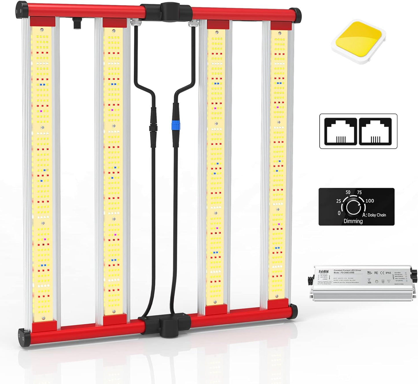 240W Foldable LED Grow Light - Full Spectrum, Dimmable 0-100%, Daisy Chain, Ideal Tent Sizes 2x2/3x3