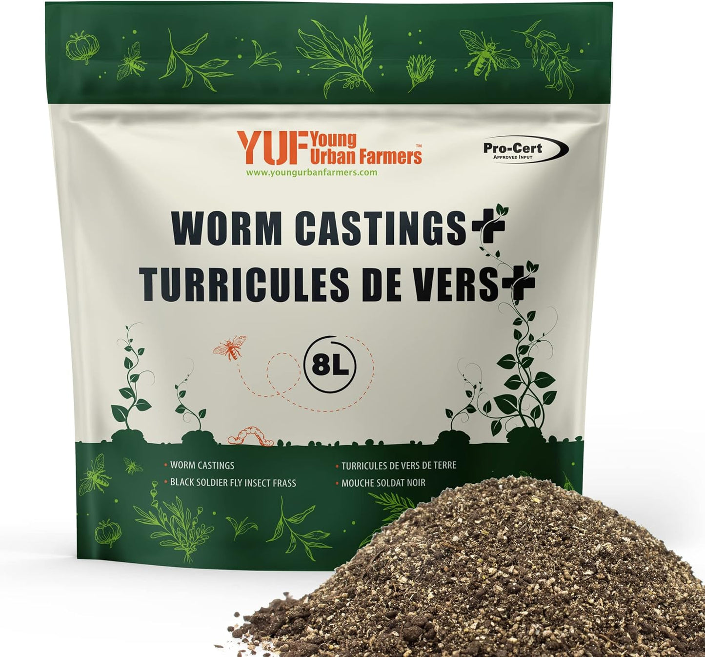 Worm Casting Plus (8L): Premium All-Purpose Blend, Organic Approved Pro-Cert Canada, USDA, OMRI Listed, Made in Canada 