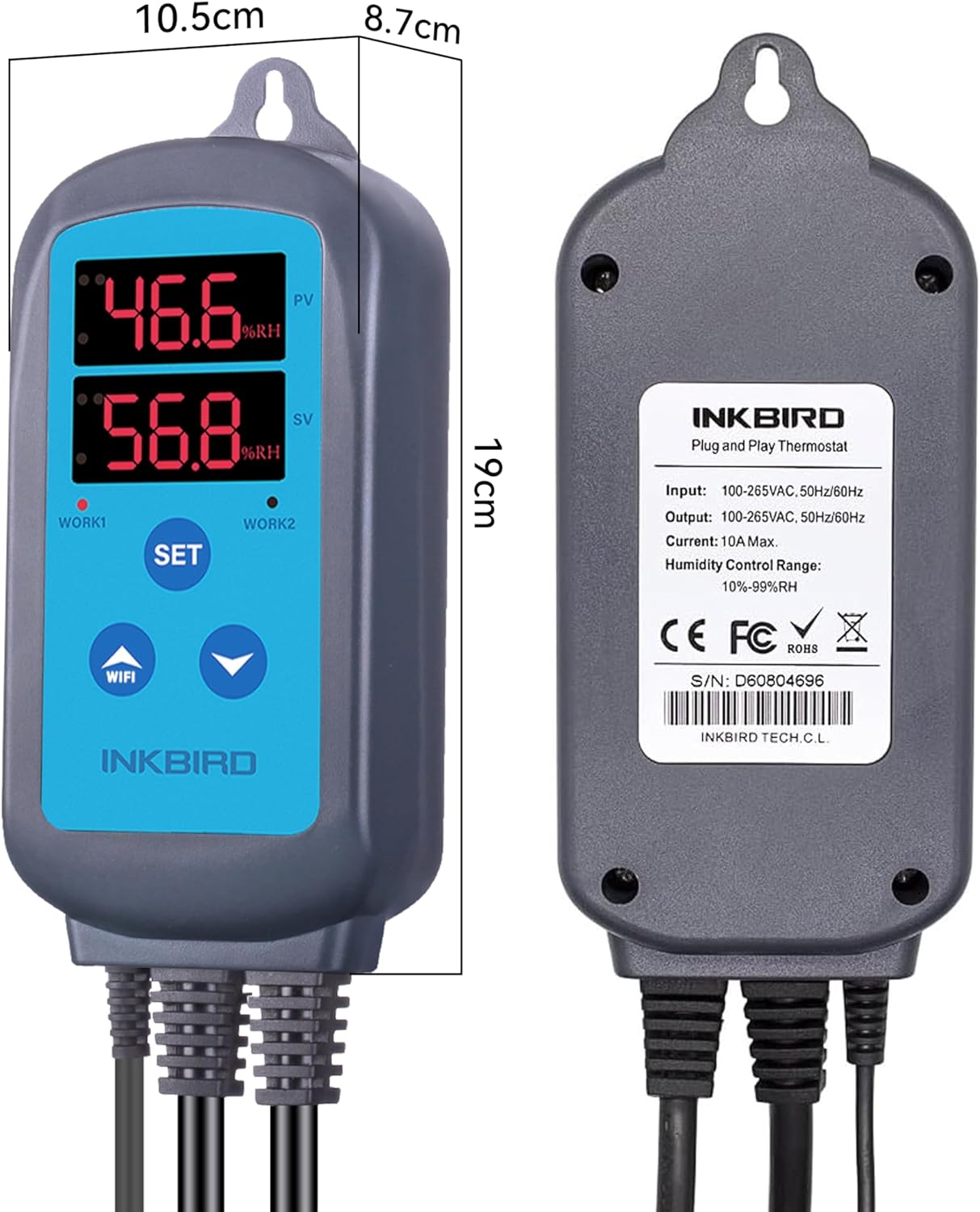 Digital Humidity Controller: Dual Outlet Humidistat for Humidifier Dehumidifier, Plant Mushroom Growing