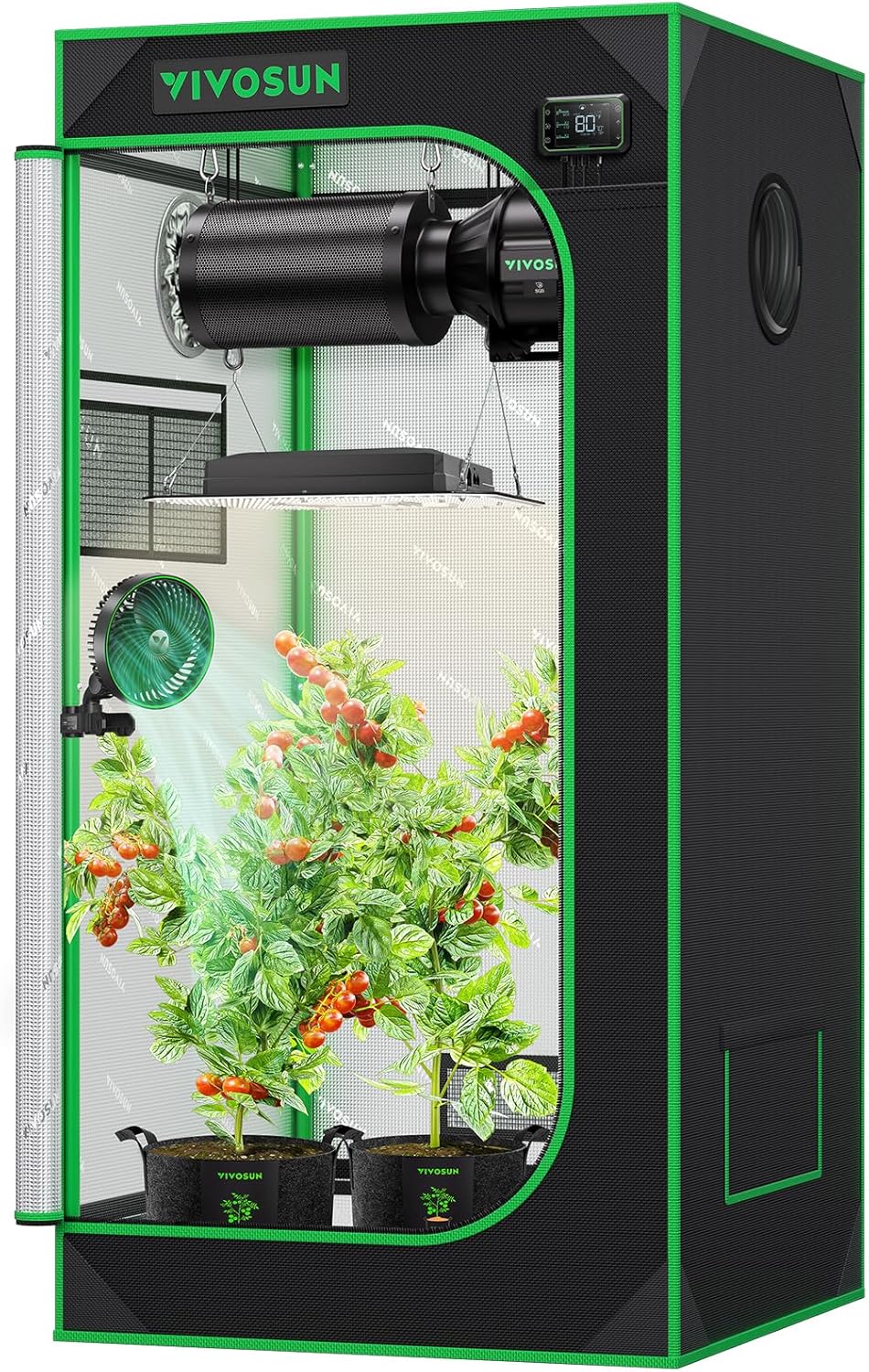 2x2 Grow Tent: 24"X24"X48" 600D Oxford Canvas with Reflective Diamond Mylar, 48" Height 