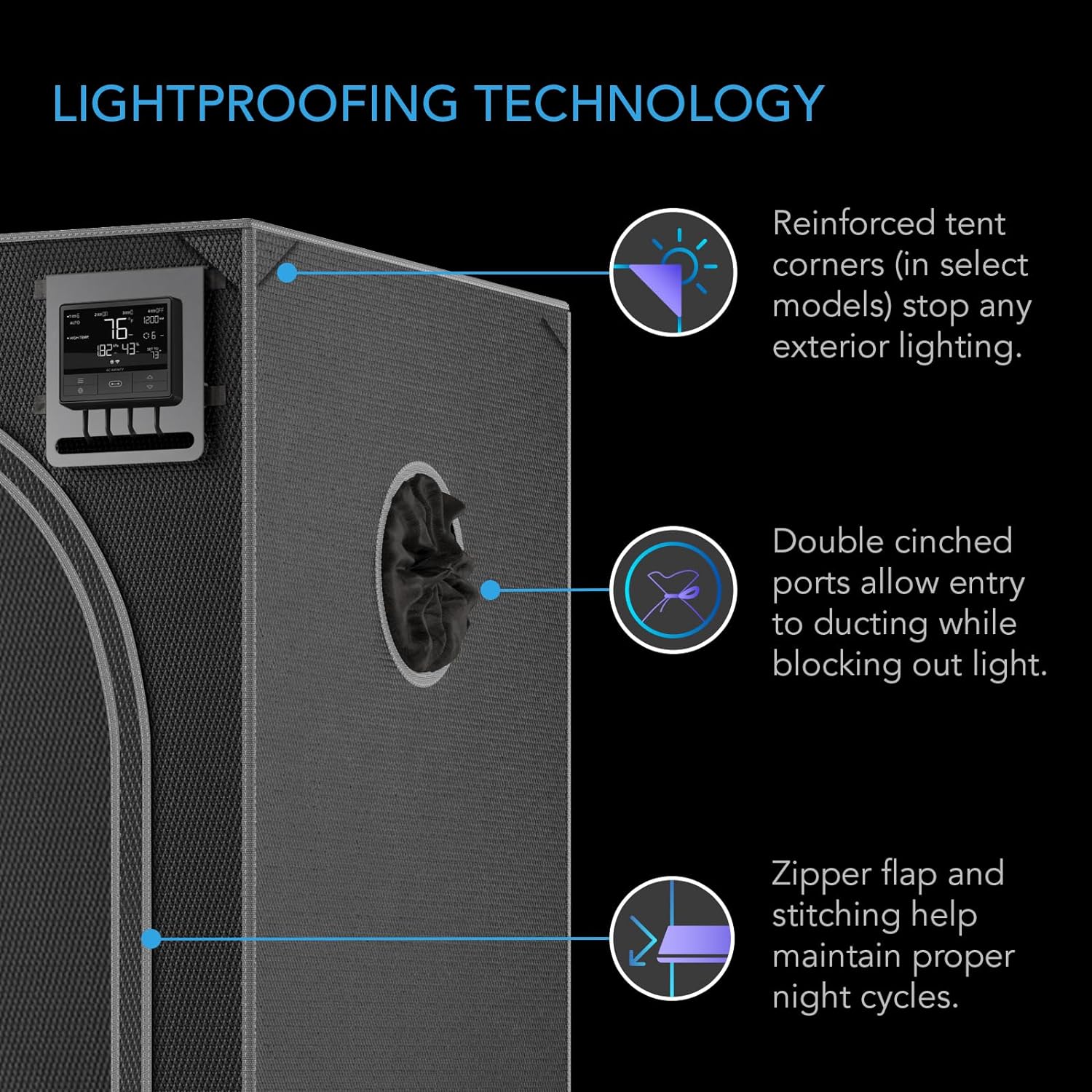 2x2 Grow Tent: AC Infinity CLOUDLAB Premium  Grow Tent 2000D, Diamond Mylar -  24"x24"x48"