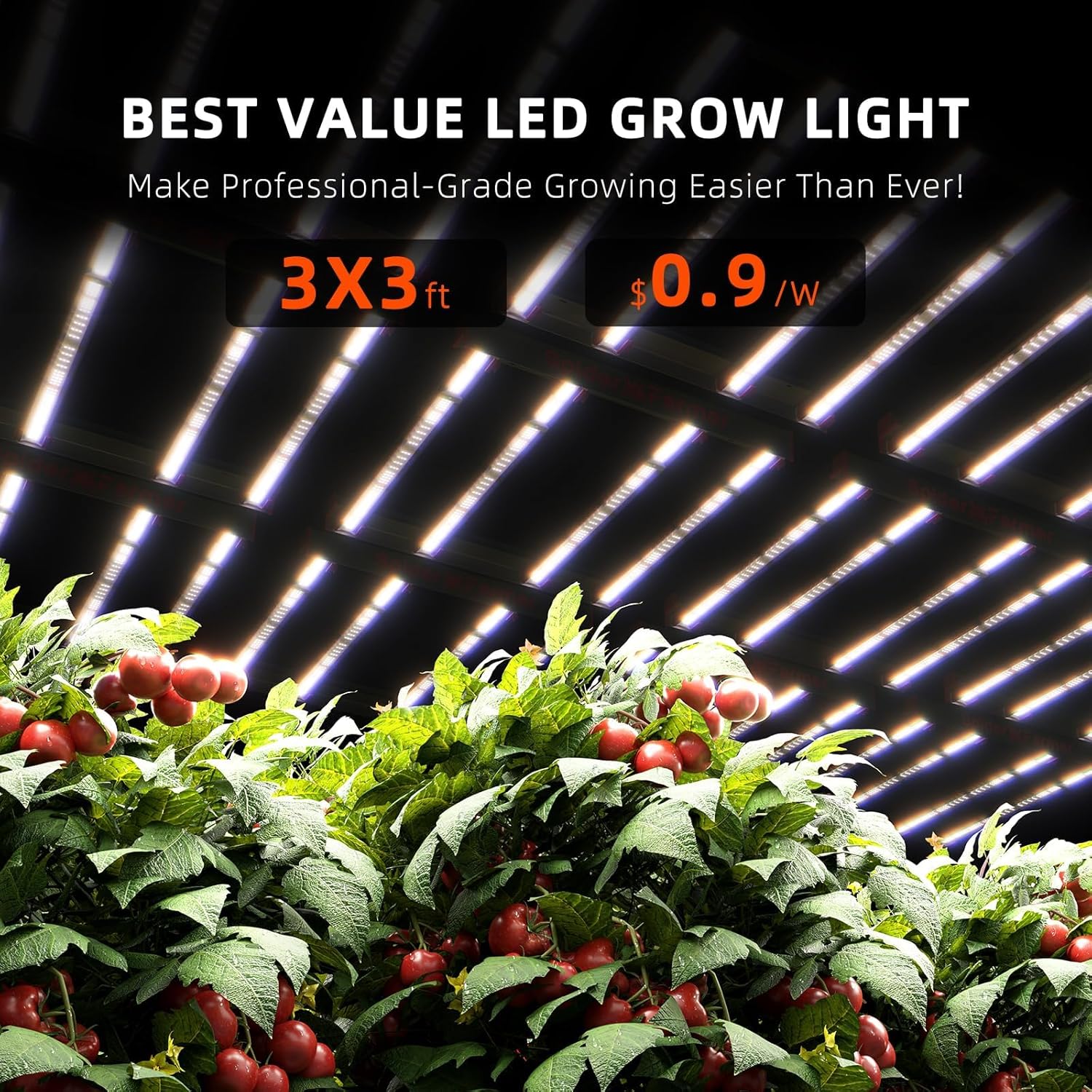 Spyder Farmer G3000 - 300W 4 Bar LED Grow Light -  896pc Diodes, Dimmable/Detachable Driver, 2.75umol/J - 3' x 3' Grow Tent/Area