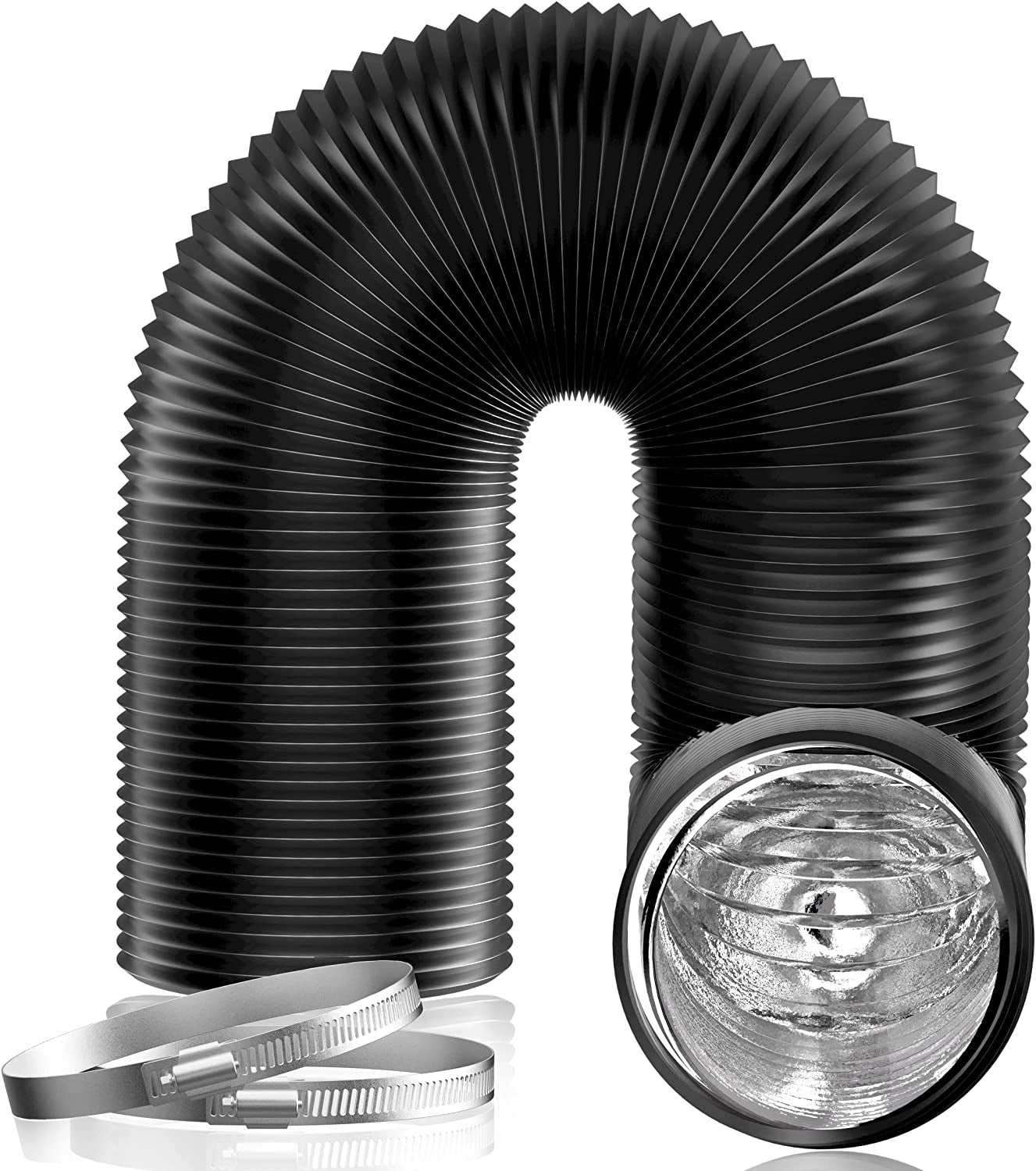 6" Flex Ducting: 6" x 16'  Black PVC and Aluminum Highly Durable, for Exhaust/Intake and Filter Systems 