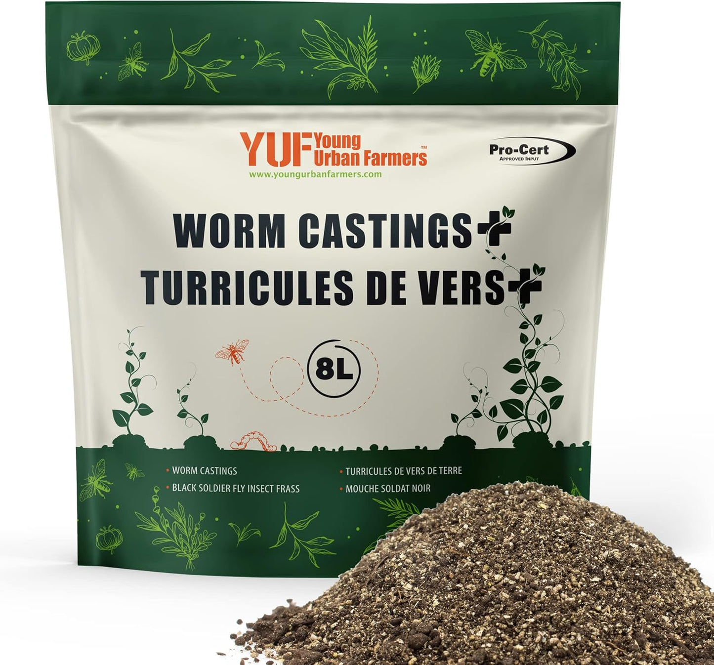 Worm Casting Plus (8L): Premium All-Purpose Blend, Organic Approved Pro-Cert Canada, USDA, OMRI Listed, Made in Canada 