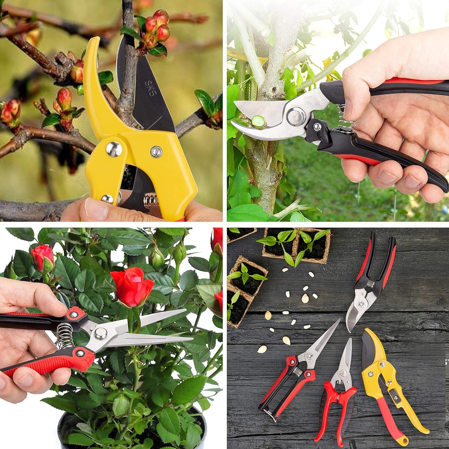 Scissors Pruning Shears 4-Pack Pro Kit: Stainless Steel Blades, Ergonomic Handle No-Slip Grips