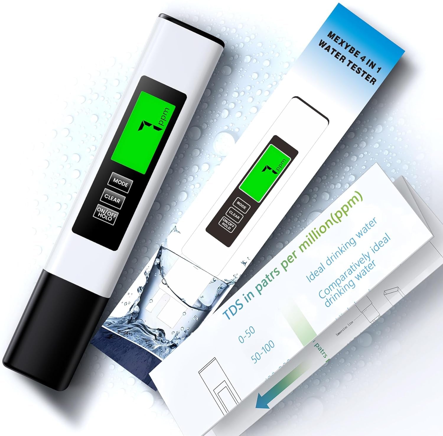 TDS Pen Digital Meter 4in1: Measure TDS EC PPM Temp (°C,°F), Water/ Hydroponics/ Nutrients/ Aquariums, 0-9990ppm