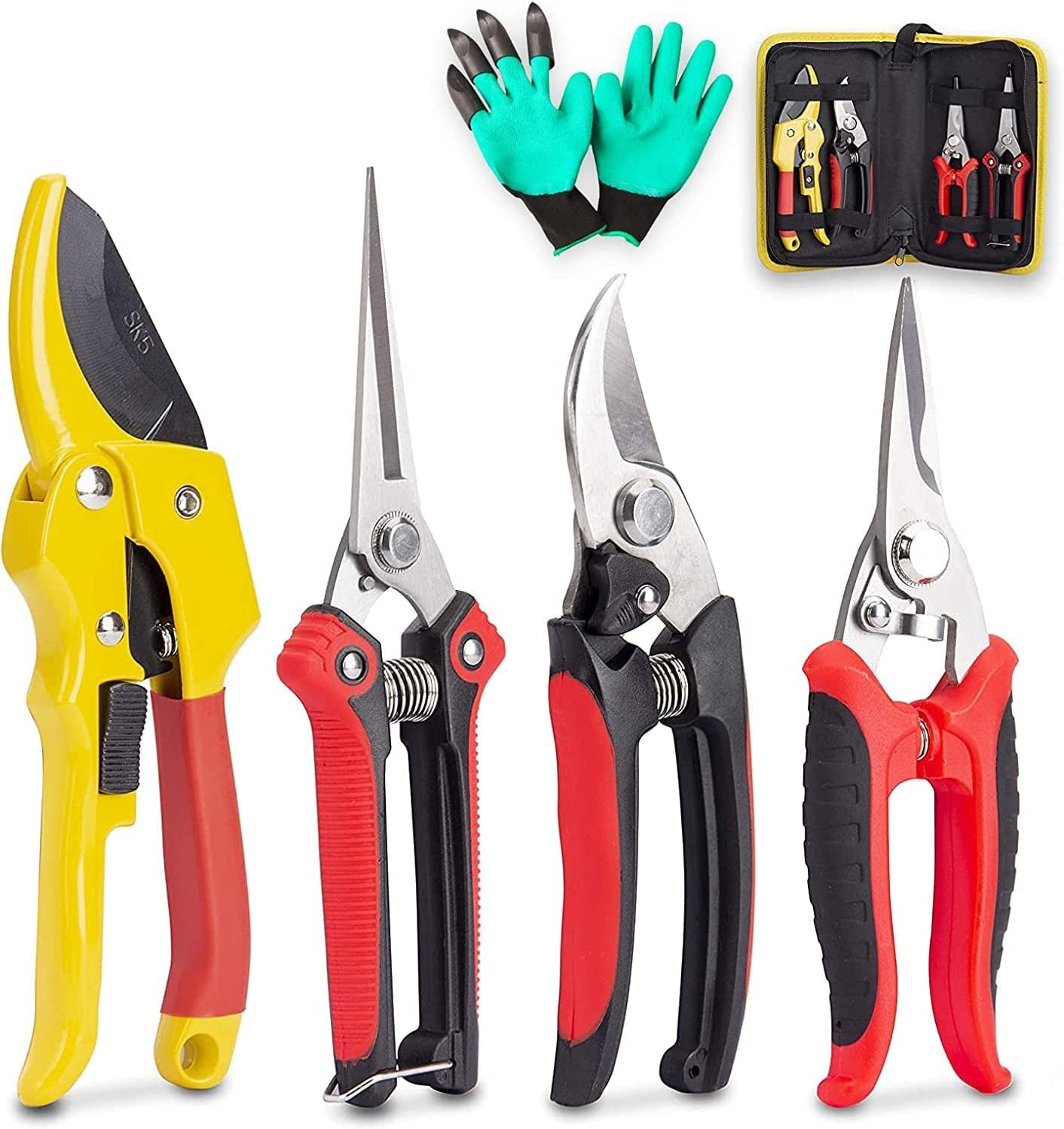 Scissors Pruning Shears 4-Pack Pro Kit: Stainless Steel Blades, Ergonomic Handle No-Slip Grips