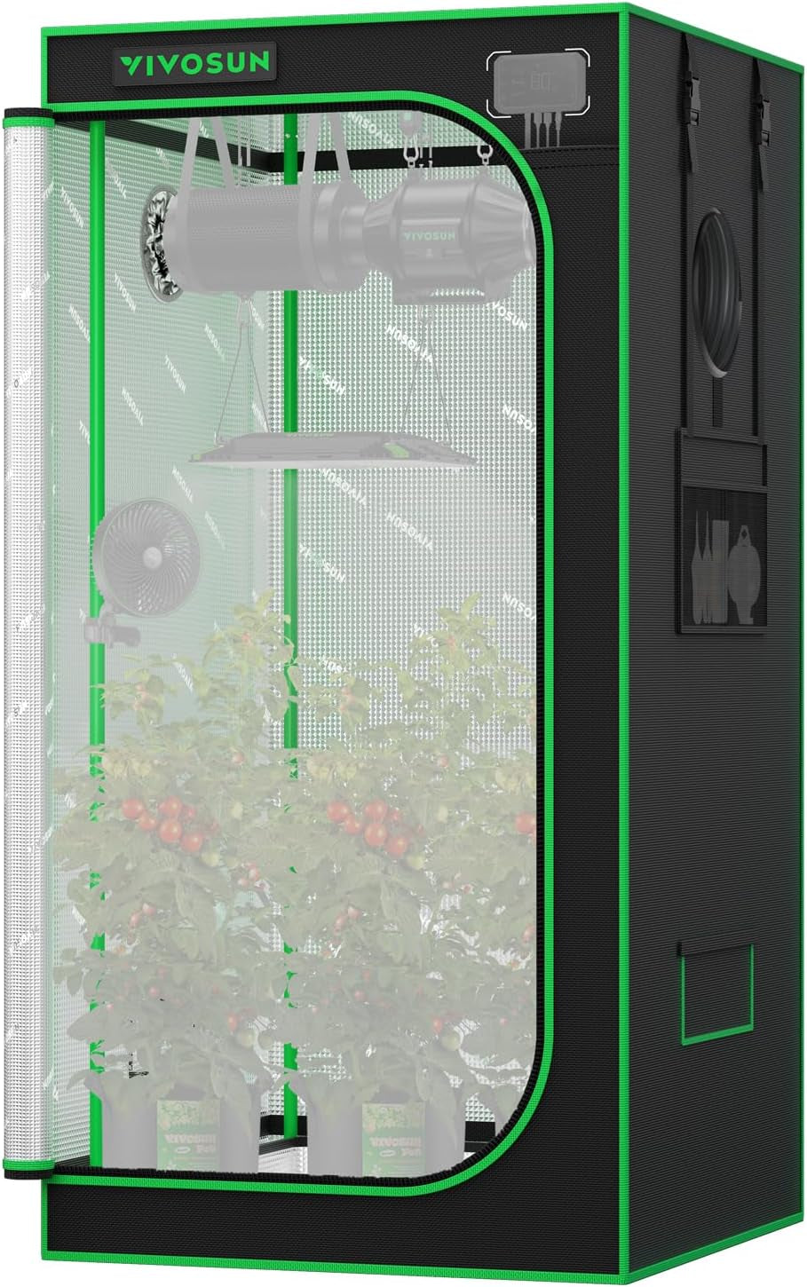 2x2 Wide Grow Tent: 32"×32"×63" PRO Grow Tent 2000D Oxford Canvas and Reflective Diamond Mylar Liner, All-Steel Frame 1" Poles & Connectors - 5'3" (63") Height