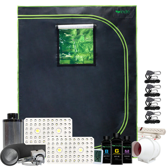 Complete Grow Kit - 48"x24"x63" 1680D Grow Tent- DUAL LIGHT 2 x 200W CREE COB + LED with Veg & Bloom Switch -4" Fan and Filter - Nutrient 3-Pack with pH Kit