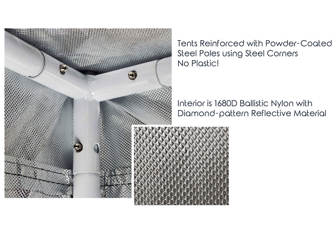Grow Tent - 96" x 48" x 80" 1680D Oxford Mylar Fabric - 19mm Steel Frame - Highly Reflective Inside - Heavy Duty Zippers