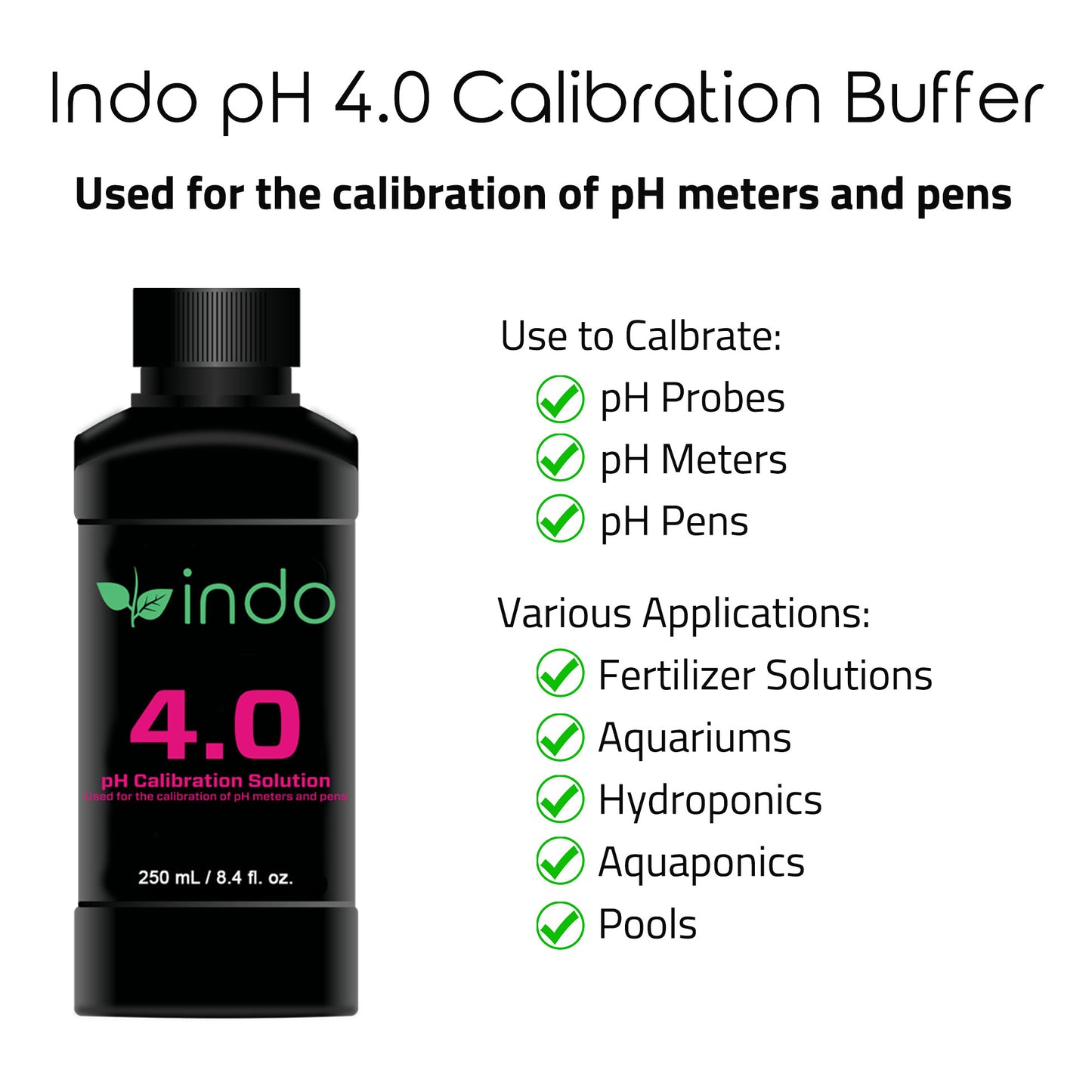 Indo pH Calibration Kits - pH 4.0 / 7.0 buffer Solutions and Electrode Storage Solution (ESS)